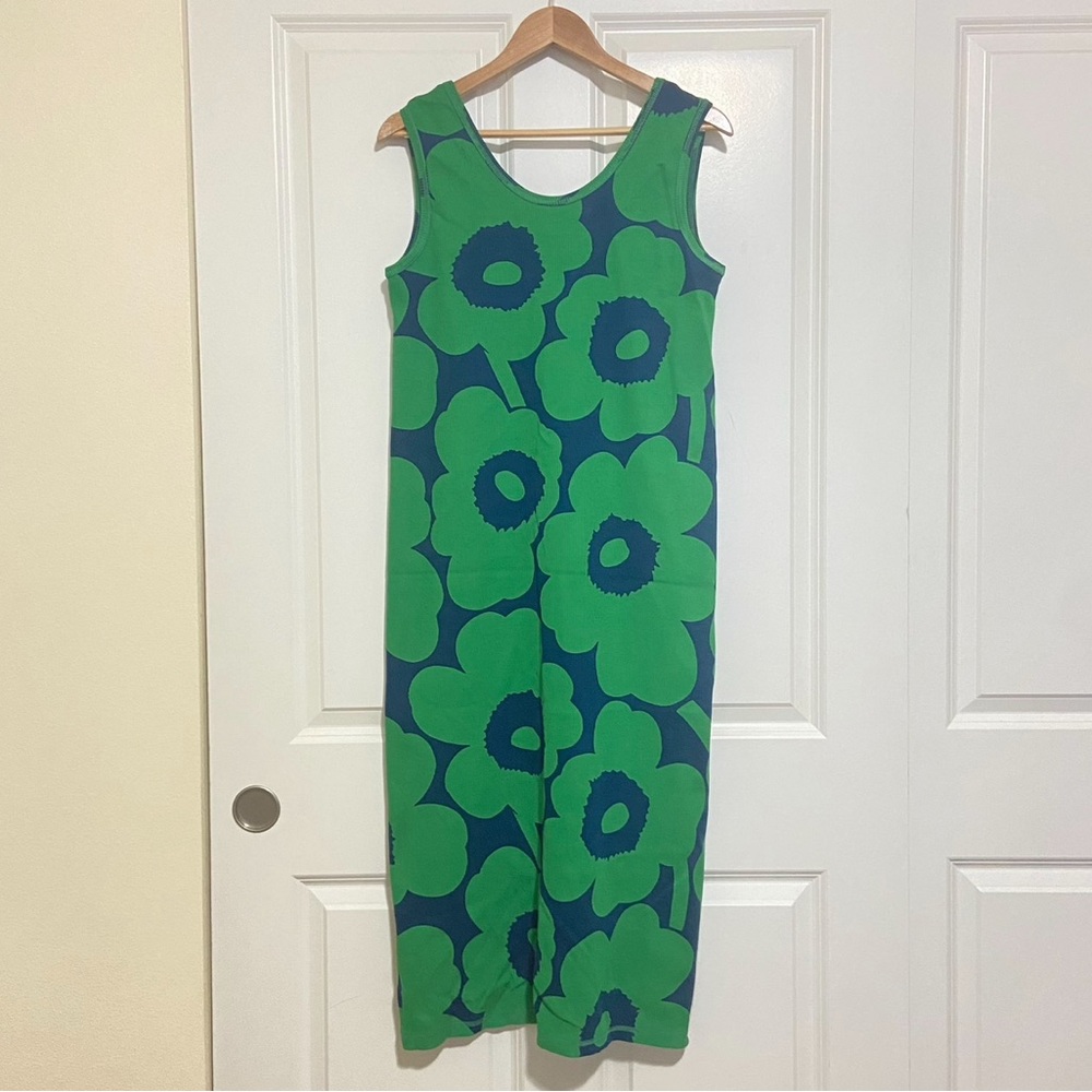 Marimekko Green & Navy Floral Knit Midi Dress - Picture 4 of 11